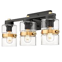 Emliviar 3-Light Farmhouse Vanity Lights for Bathroom, Black and Gold Bath Wall Light with Clear Glass Shade, JE258B-3W BK+BG