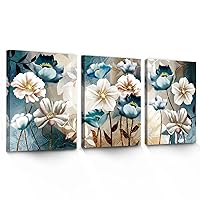 SERIMINO Lotus Flower Canvas Wall Decor Living Room White and Indigo Blue Floral Picture Wall Art for Dining Room Bedroom Bathroom Kitchen Prints Paintings for Home Decorations
