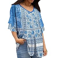 Plus Size Tops Womens Casual Summer Tops V Neck Floral T Shirts Short Sleeve Shirt Tunic Top Long Sleeve Fitte