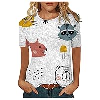 Women's Tunic Temperament Blouse Tops Casual Matching Color Round Neck Short Leeve T Shirts Fashion Printed Tees