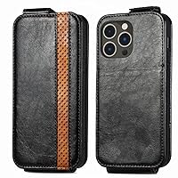 Vintage fold and Down Cover for iPhone 14 13 Pro Max 14 Plus 13 Mini 13 14 Pro Vertical UP Down Flip Leather Phone Case,Black,for iPhone 14 Pro