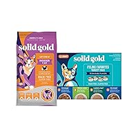 Solid Gold Let's Stay in - Dry Cat Food for Indoor Cats - Hairball & Sensitive Stomach Support - Chicken 12lb - Wet Cat Food Variety Pack - Wet Cat Food Pate & Shreds in Gravy Recipes - 12 Pack