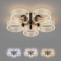 LED Ceiling Light, Dimming Ceiling Lights with Adjust The Switch,60W Flush Mount Ceiling Chandelier with 5 Acrylic Round Decorative Lights for Living Room Bedroom Dining Room 3000K-4000K-6500K……