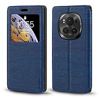 for Honor Magic 6 Pro 5G Case, Wood Grain Leather Case with Card Holder and Window, Magnetic Flip Cover for Honor Magic 6 Pro 5G (6.8”)