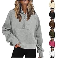 Half Zip Up Hoodie For Women Trendy 2023 Fall y2k Outfits Oversized Long Sleeve Hooded Sweatshirt Pullover