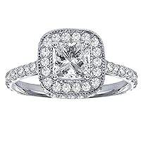 1.75 CT TW Pave Set Diamond Encrusted GIA Certified Princess Cut Engagement Ring in 14k White Gold