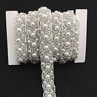FQTANJU 3 Yards 15mm White Beaded Crystal Rhinestone Applique, Rhinetones Trim for Dress, Bridal Applique, Crystal Beaded Applique for Bridal Wedding, Party and Other Formal Occasions