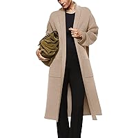 Womens Long Sleeve Maxi Cardigan Open Front Oversized Knitted Sweater Coat Casual Lapel Warm Overcoat with Pockets