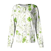 St.Patrick's Day Scrub Jacket for Women Long Sleeve Printed Tops Fashion Irish Working Nursing Cardigan Shirts