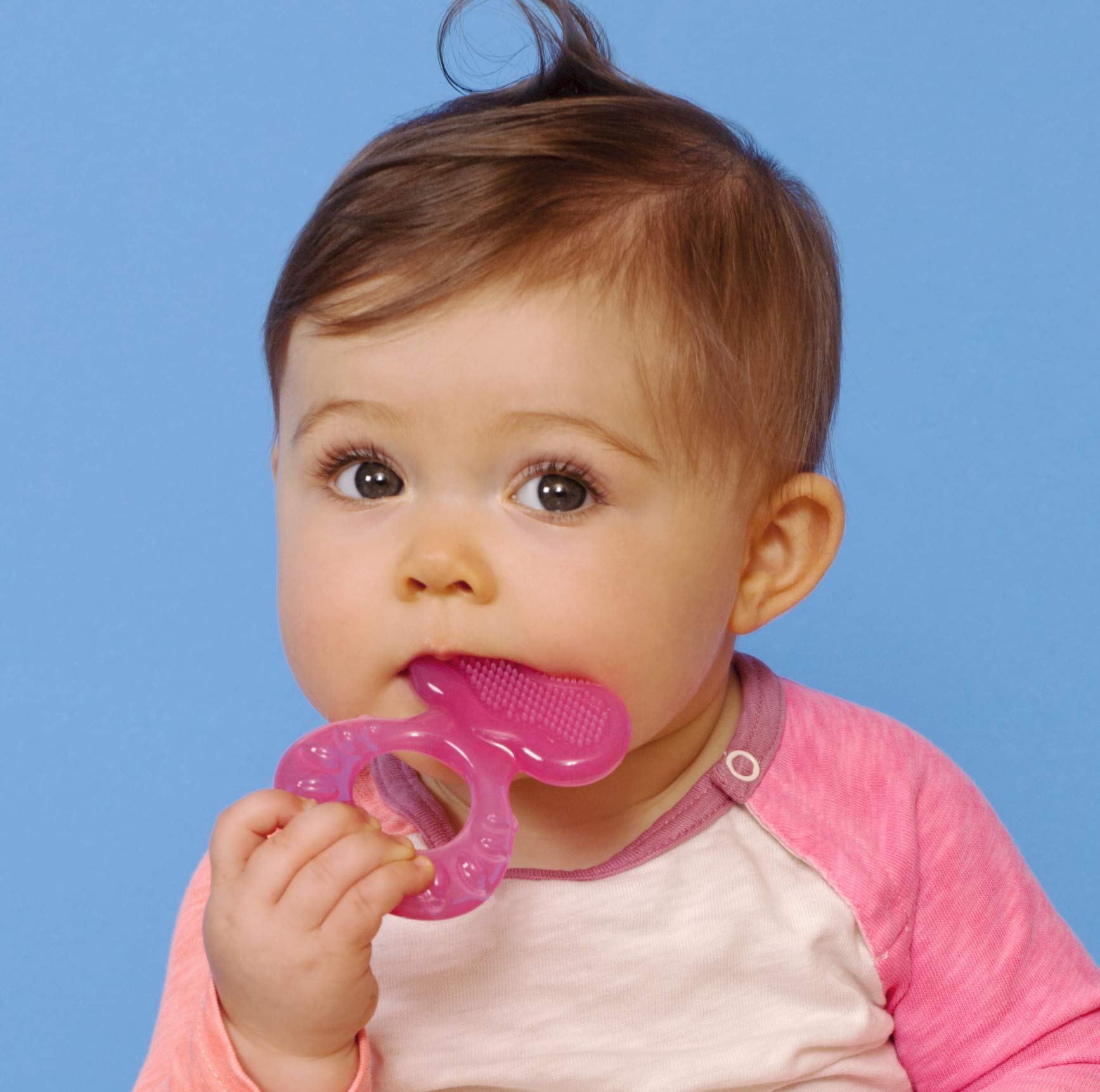 Nuby Silicone Teethe-eez Teether with Bristles, Includes Hygienic Case, Pink