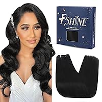 Fshine Black Sew in Hair Extensions 22 Inch Weft Hair Extensions Human Hair Jet Black Long Straight Hair Sew in Human Hair Extensions for Women 100 Grams