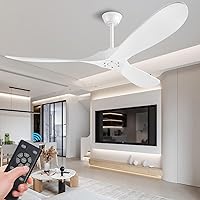 Solid Wood Ceiling Fans Without Light, 60 Inch Real Wood Ceiling Fan with Remote Control and 3 blade, Natural Wood Ceiling Fan Waterproof, Indoor Outdoor Ceiling Fans for Patio, Bedroom, Living room