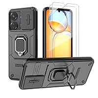 Phone Case for Xiaomi Redmi 13C / Poco C65 Case with Glass Screen Protector [2 Pack], Built Slide Camera Protection Cover,Military Heavy Duty Full Body Protective Phone Case - Black