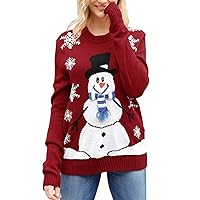 Pink Queen Women's Ugly Christmas Xmas Pullover Sweater Jumper Red Snowman M