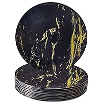 SILVER SPOONS Marble Design Disposable Dessert Plates For Party (10 Pc) Heavy Duty Disposable Dinner Set 7.5”, Fine Dining Plastic Dishes For Elegant China Look - Black/Gold