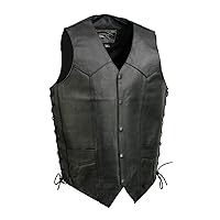 EL5315TALL Black Motorcycle Leather Vest for Men's Tall Sizes Riding Club Adult Motorcycle Vests