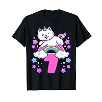 Birthday girl 7 years old, cat, unicorn, 7th birthday T-Shirt