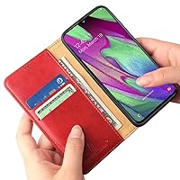 Retro Genuine Leather Galaxy A40 Wallet Flip Case,Flip Cover & Stand Feature with Credit Card Slots Magnetic Closure Compatible with Samsung Galaxy A40 (Red)