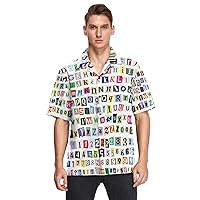 Alphabet Letters Numbers Pattern Men's Hawaiian Shirts Short Sleeve Button Down Vacation Mens Beach Shirts