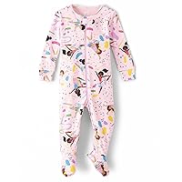 The Children's Place Baby Girls' and Toddler Long Sleeve 100% Cotton Zip-Front One Piece Footed Pajama