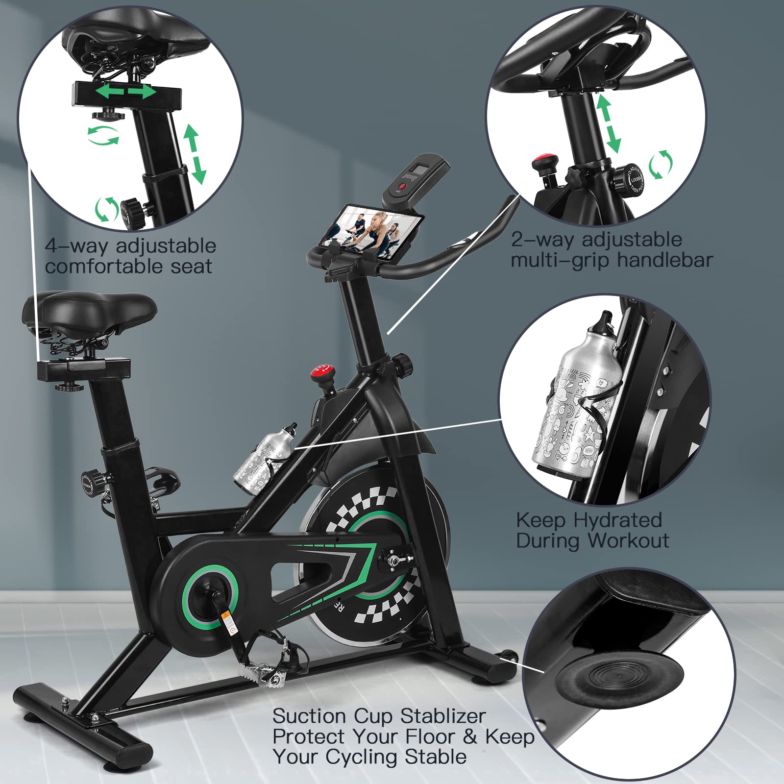 REHOOPEX Exercise Bike - Workout Equipment Stationary bikes for home,Silent Belt Drive Indoor Cycling Bike with Comfortable Seat Cushion and LCD Monitor for Home Workout