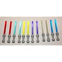 Lego Lightsaber Lot of 12 - 2 Red, 2 Light Blue, 2 Cobolt Blue, 2 Dark Purple, 2 Yellow and 2 Glow in the Dark with Grey Hilts