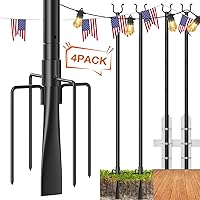 addlon 4 Pack String Light Poles Pro, Aluminum Waterproof Harder 9FT Light Poles for Outside String Lights with Hooks for Hanging, Patio, Garden, Deck, Backyard - Classic Black
