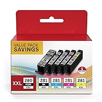 PGI-280XXL/CLI-281XXL Compatible Ink Cartridge Replacement for Canon Ink 280 and 281 Cartridge High Yield Use to PIXMA TR7520 TR8520 TR8500 TR8600 TR8620 TS6120 TS6220 TS9120 (5 Value Pack)