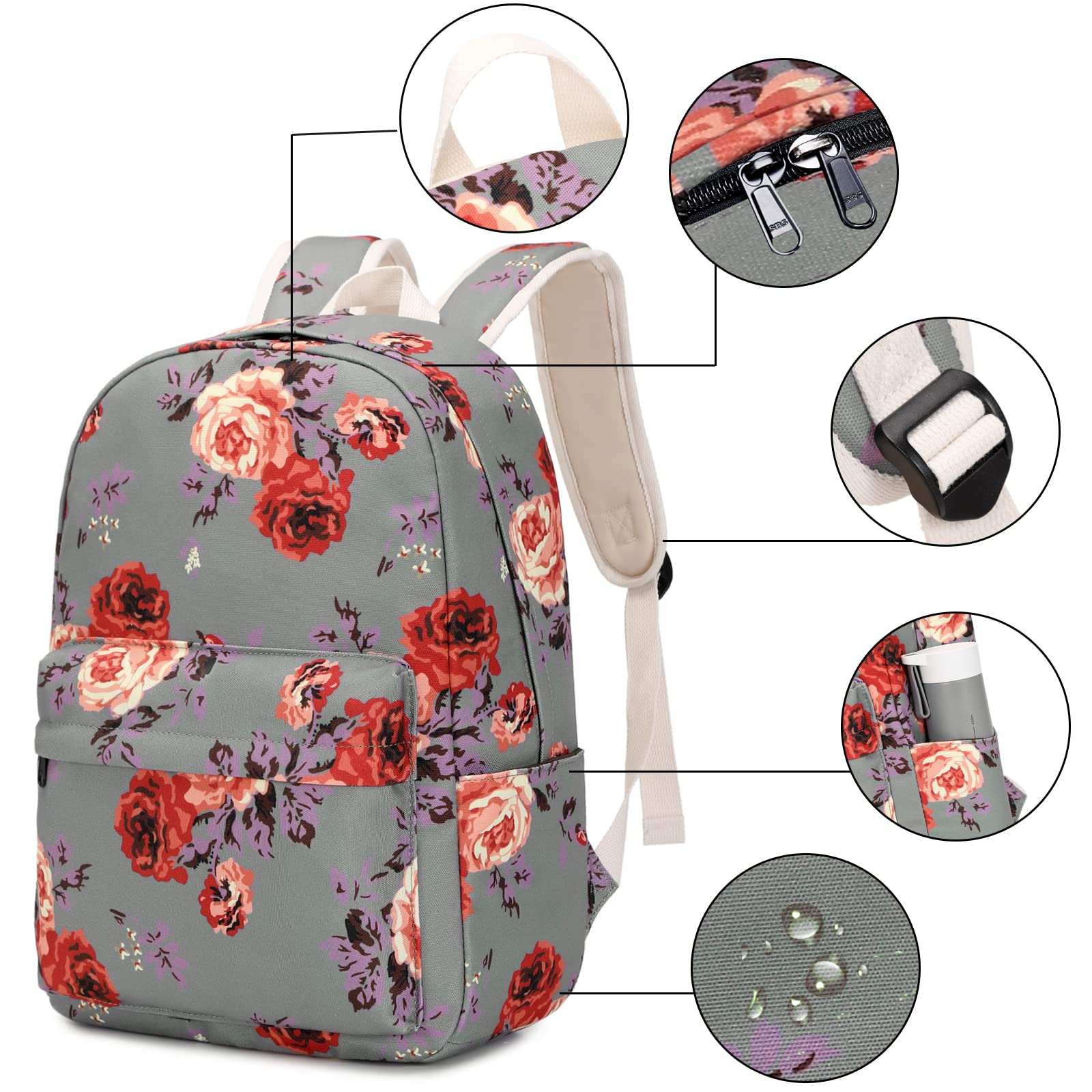 Goodking Canvas Backpack for Women Teen Girls School Rucksack College Bookbag Lady Travel Backpack 14inch Laptop Bag