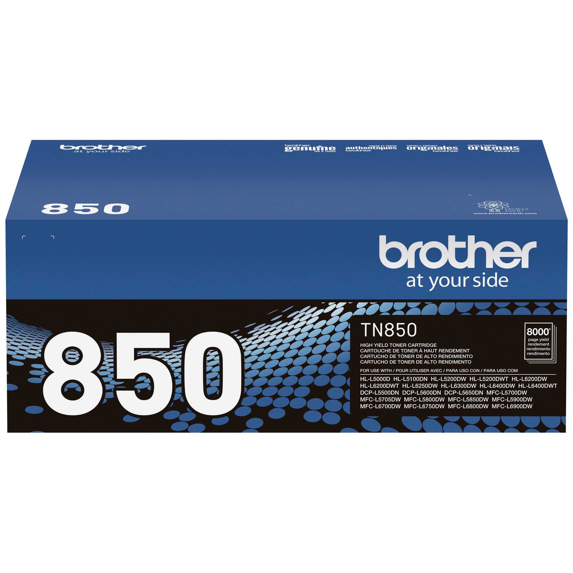Brother Genuine High Yield Toner Cartridge, TN850, Replacement Black Toner, Page Yield Up to 8, 000 Pages, Amazon Dash Replenishment Cartridge