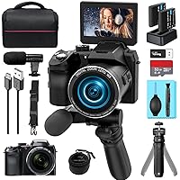64MP Digital Camera for Photography, 4K Vlogging Camera for YouTube with 3’’ Flip Screen,16X Digital Zoom,WiFi& Autofocus,Cameras Mic&Tripod,2 Batteries, 32GB TF Card（S200）