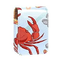 Starfish Crab Maritime Lipstick Case For Travel Outside, Mini Soft Leather Cosmetic Pouch With Mirror, Portable Carry-on Makeup Organizer Bag