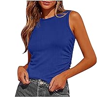 Womens Tank Tops Ribbed Knit Sleeveless T Shirt Crew Neck Dressy Casual Summer Top Slim Fitted Cropped Basic Tees