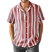 Striped Button Down Shirt for Men Summer Short Sleeve Beach Shirt Retro Style Classic Casual Tshirts Shirt
