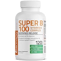 Bronson Vitamin B 100 Complex High Potency Sustained Release (Vitamin B1, B2, B3, B6, B9 - Folic Acid, B12), 120 Tablets