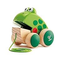Frog Pull-Along | Wooden Frog Fly Eating Pull Toddler Toy, 4.6 x 3.3 x 3.8 inches, Green