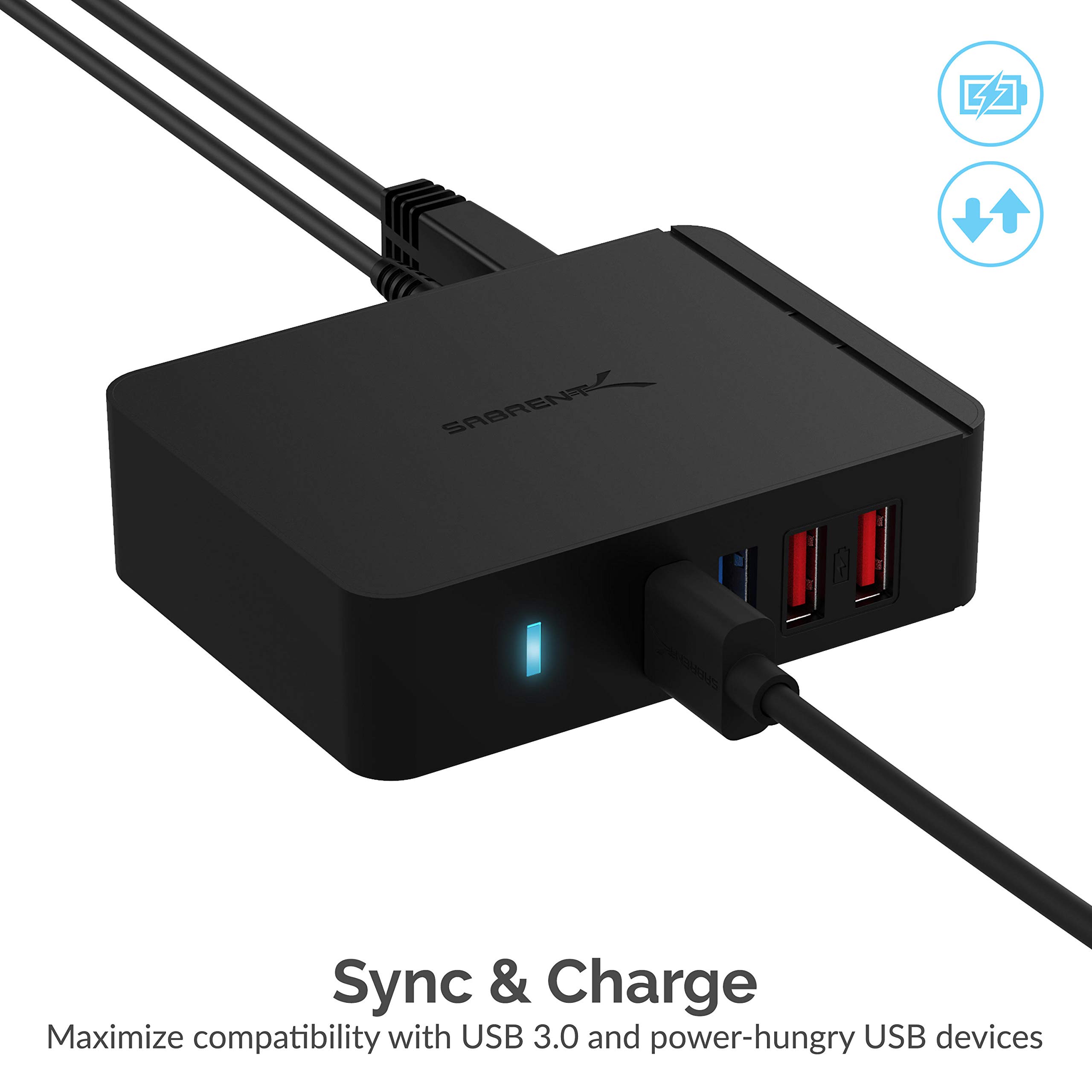 SABRENT 7 Port USB 3.0 HUB + 2 Charging Ports with 12V/4A Power Adapter [Black] (HB-U930)