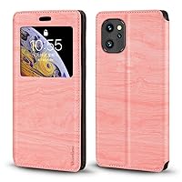 for Umidigi F3 Pro 5G Case, Wood Grain Leather Case with Card Holder and Window, Magnetic Flip Cover for Umidigi F3 Pro 5G (6.7”) Pink