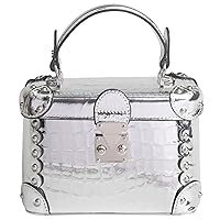 Women's Leather Fashion Silver Crocodile Pattern Handbags Shoulder Bucket Bags Crossbody Tote Purses for teen girls