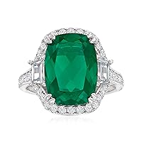 Ross-Simons 6.50 Carat Simulated Emerald Ring With 1.00 ct. t.w. Czs in Sterling Silver. Size 5