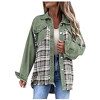 Fall Fashion Denim Jacket For Women 2023 Casual Long Sleeve Plaid Button Down Jean Shirts Shacket Jacket