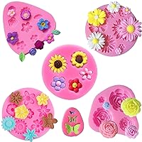 6 Pcs Flower Silicone Mold Set,Rose Daisy Butterfly and Mini Flowers Molds for Candy Chocolate Fondant Polymer Clay Soap Crafting Projects Cake Decoration