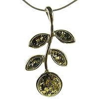 BALTIC AMBER AND STERLING SILVER 925 FLOWER LEAF PENDANT NECKLACE - 10 12 14 16 18 20 22 24 26 28 30 32 34 36 38 40