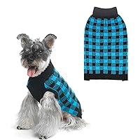 PUPTECK Plaid Dog Sweater Pet Cat Fall Winter Knitwear Warm Clothes for Small Medium Large Dogs, Blue/Black, S