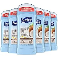 Suave Deodorant for Women, Coconut Kiss – Invisible Solid Antiperspirant Deodorant Stick, 48H Protection, 2.6 Oz Ea (Pack of 6)