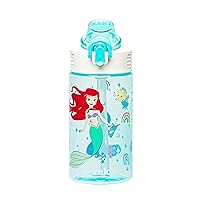 Zak Designs Sage Disney Princess Kids Water Bottle For School or Travel, 16oz Durable Plastic Water Bottle With Straw, Handle, and Leak-Proof, Pop-Up Spout Cover (Ariel & Jasmine)
