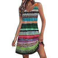 Sleeveless Dress for Women 2024 Solid Color & Print Plus Size Boho Sundress V Neck Midi Dresses with Pockets S-3XL