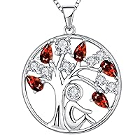 YL Tree of Life Necklace 925 Sterling Silver cut 12 Birthstone Cubic Zirconia Family Tree Pendant Necklace for Women,45+3CM