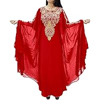 Women Dubai Kaftan Dress with Gold Beaded Work Moroccan Islamic African Caftan