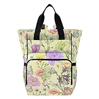 Garden Wildflowers Diaper Bag Backpack for Baby Boy Girl Large Capacity Baby Changing Totes with Three Pockets Multifunction Baby Nappy Bag for Shopping